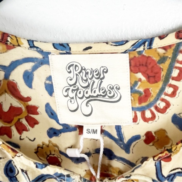 RIVER GODDESS Kaaya 100% Cotton Rani Print Puff Sleeves Maxi Dress Size Medium - Picture 3 of 12